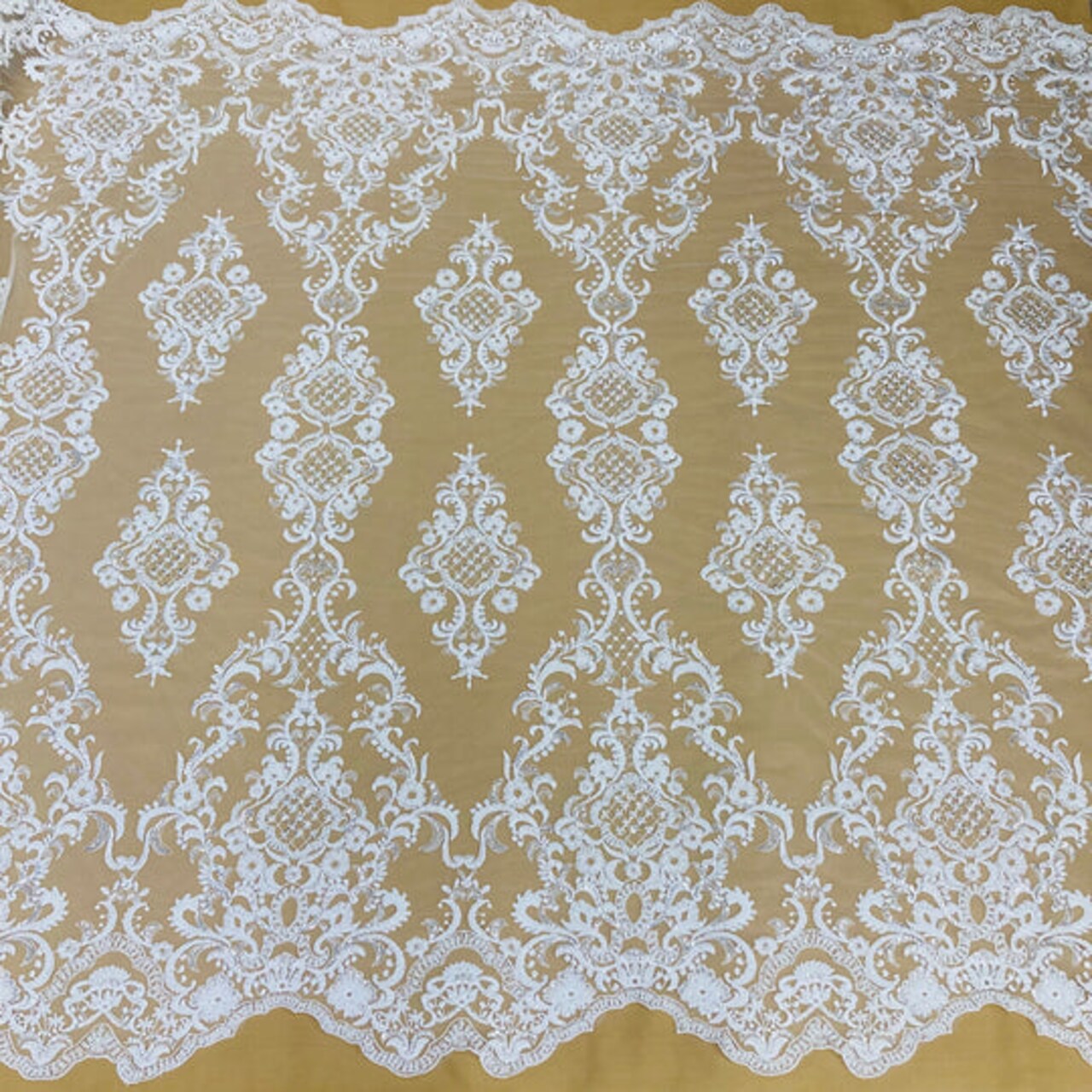 1 Yard Luxurious Beaded Lace Fabric Embroidered on 100% Polyester Net Mesh